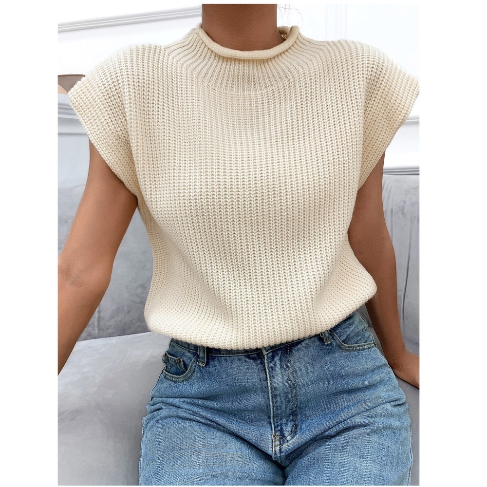Cable Knit Beige Muscle Tee Top - Picture 7 of 14